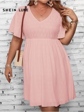 SHEIN Women's Pink Eyelet A-Line Dress - Size XL